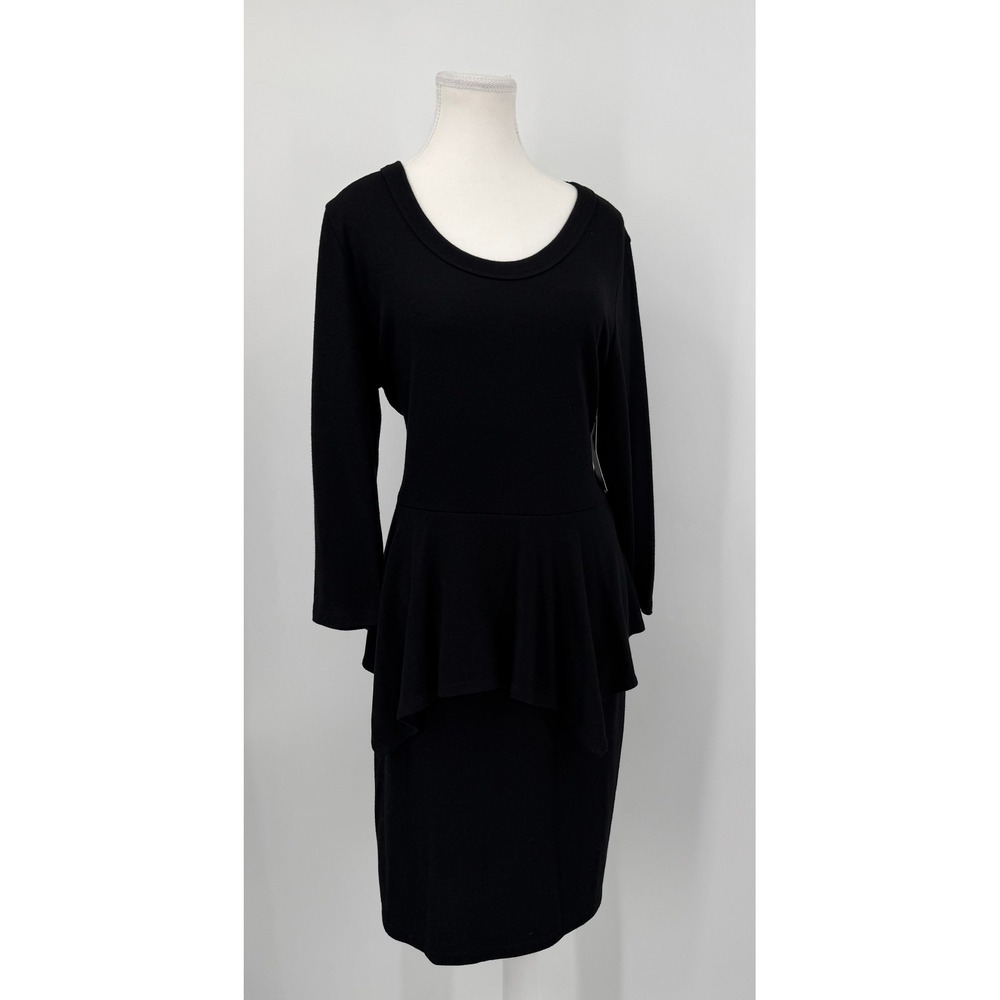 Karen Kane Black Peplum Sweater Dress XL L43213 Scoop Neck 3/4 Sleeve USA Made